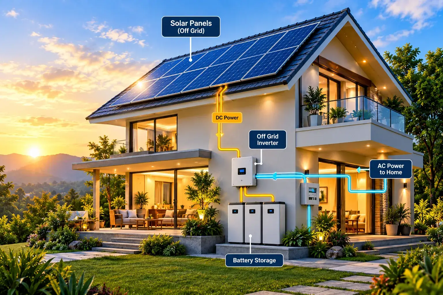 Residential home with an off-grid solar system